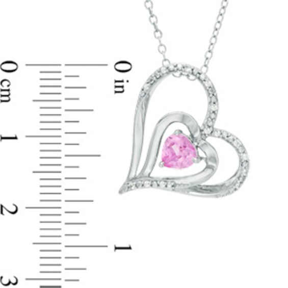 5.0mm Pink and White Lab-Created Sapphire Tilted Double Heart Pendant in Sterling Silver