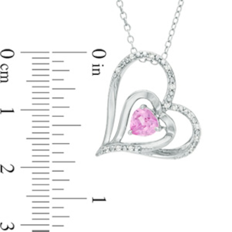 Main Image 2 of 5.0mm Pink and White Lab-Created Sapphire Tilted Double Heart Pendant in Sterling Silver