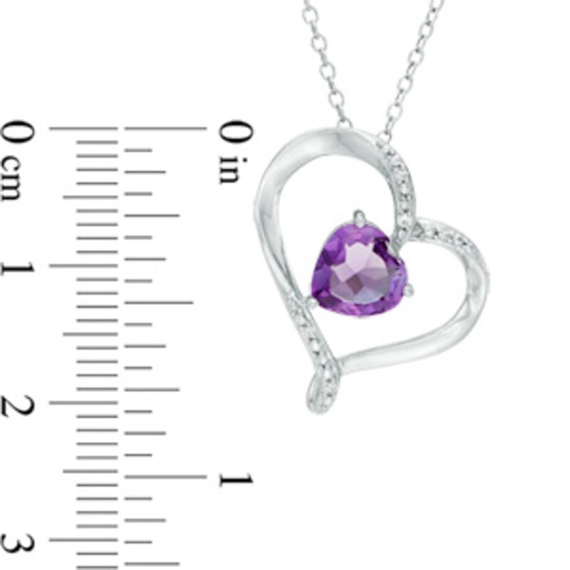 Main Image 2 of 7.0mm Amethyst and White Lab-Created Sapphire Tilted Heart Pendant in Sterling Silver