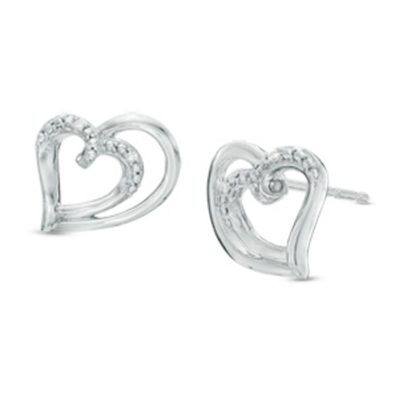 Diamond Accent Double Loop Heart Stud Earrings in Sterling Silver