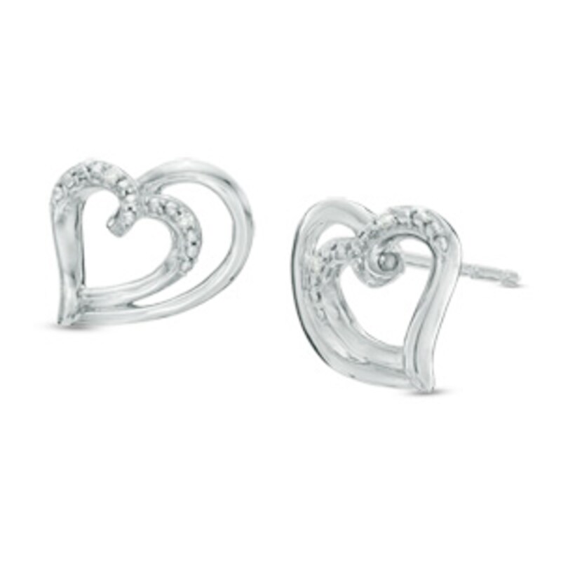 Main Image 1 of Diamond Accent Double Loop Heart Stud Earrings in Sterling Silver