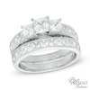 Thumbnail Image 0 of 3 CT. T.W. Princess-Cut Diamond Past Present Future® Vintage-Style Bridal Set in 14K White Gold