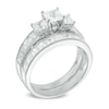 Thumbnail Image 1 of 3 CT. T.W. Princess-Cut Diamond Past Present Future® Vintage-Style Bridal Set in 14K White Gold