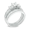 Thumbnail Image 1 of 3 CT. T.W. Princess-Cut Diamond Past Present Future® Vintage-Style Bridal Set in 14K White Gold