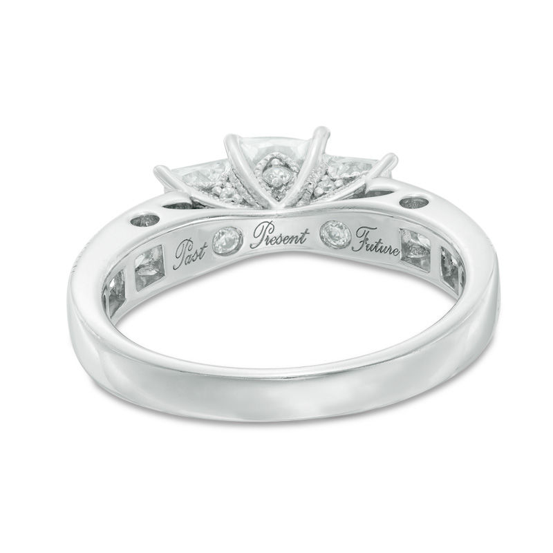 Main Image 3 of 3 CT. T.W. Princess-Cut Diamond Past Present Future® Vintage-Style Bridal Set in 14K White Gold