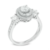 Thumbnail Image 2 of Celebration Ideal 1-1/5 CT. T.W. Certified Diamond Layered Oval Frame Three Stone Engagement Ring in 14K White Gold (I/I1)