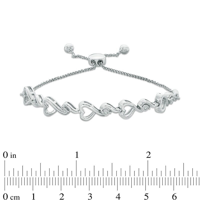 Main Image 2 of Diamond Accent Sideways Ribbon Heart Bolo Bracelet in Sterling Silver - 9.5&quot;