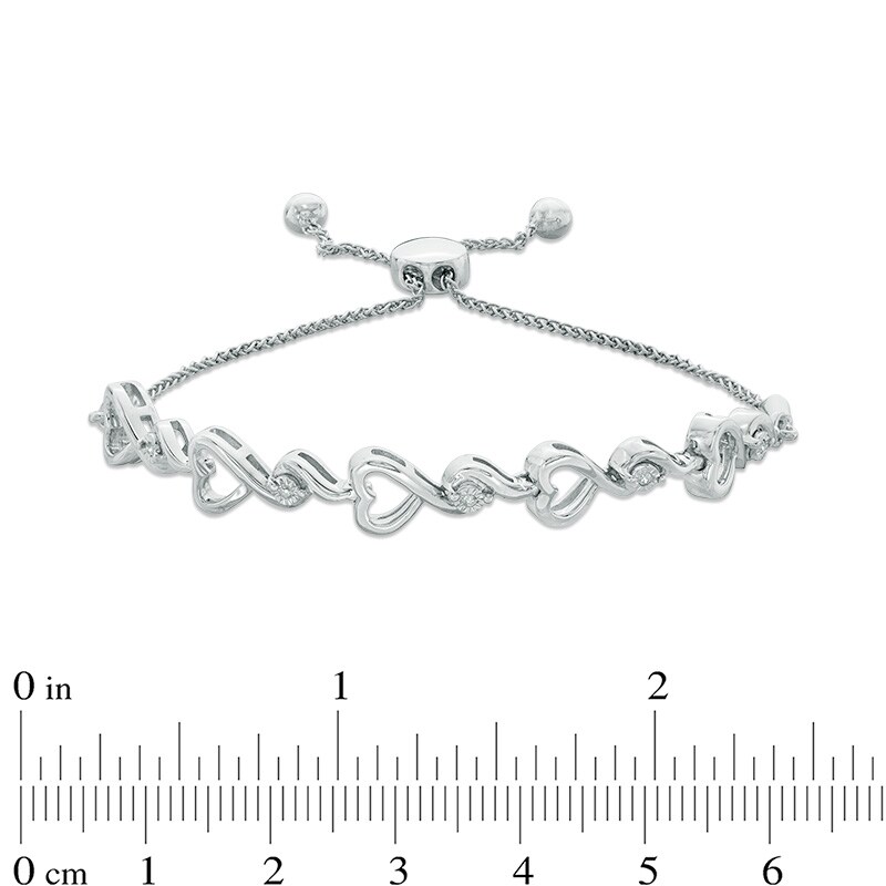 Diamond Accent Sideways Ribbon Heart Bolo Bracelet in Sterling Silver - 9.5"