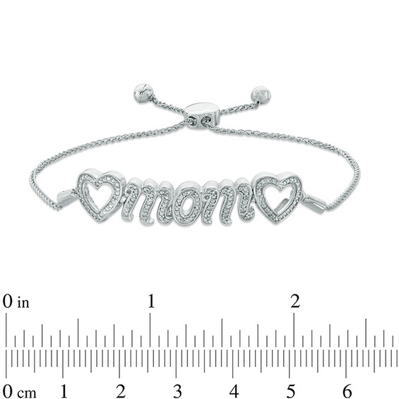 1/20 CT. T.w. Diamond Heart Mom Bolo Bracelet in Sterling Silver - 9.5"
