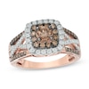 Thumbnail Image 0 of 1 CT. T.W. Champagne and White Diamond Double Square Frame Crossover Ring in 10K Rose Gold