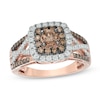 Thumbnail Image 1 of 1 CT. T.W. Champagne and White Diamond Double Square Frame Crossover Ring in 10K Rose Gold