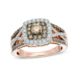 tw champagne and white diamond double square frame crossover ring in 10k rose - Chocolate Diamond Wedding Ring Sets tw champagne and white diamond double square frame crossover ring in 10k rose - Chocolate Diamond Wedding Ring Sets