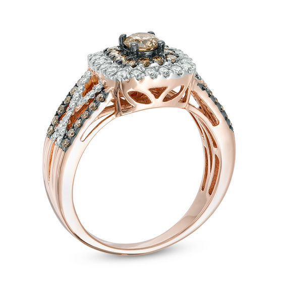 1 CT. T.w. Champagne and White Diamond Double Square Frame Crossover Ring in 10K Rose Gold