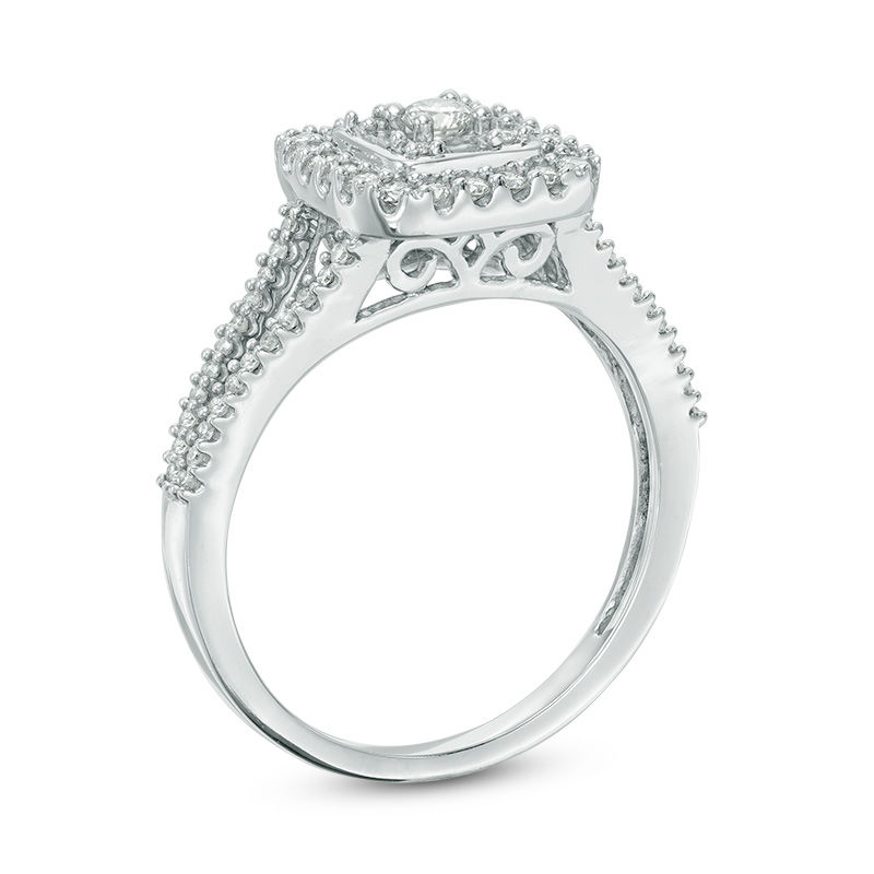 Main Image 2 of 1/2 CT. T.W. Diamond Square Frame Split Shank Ring in 10K White Gold