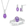 Thumbnail Image 1 of Oval Amethyst and Lab-Created White Sapphire Pendant, Earrings and Ring Set in Sterling Silver - Size 7