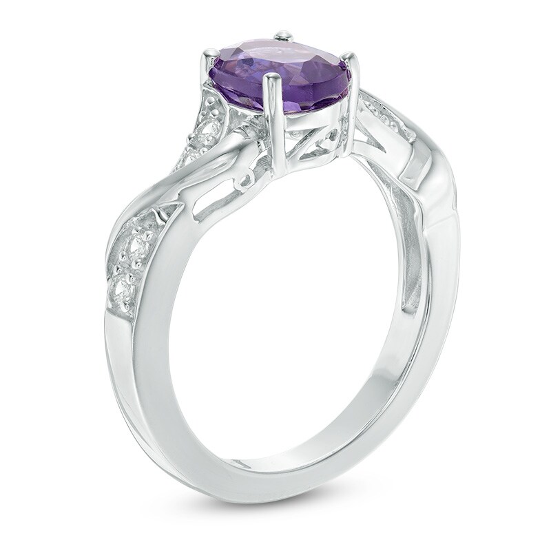 Main Image 2 of Oval Amethyst and Lab-Created White Sapphire Pendant, Earrings and Ring Set in Sterling Silver - Size 7