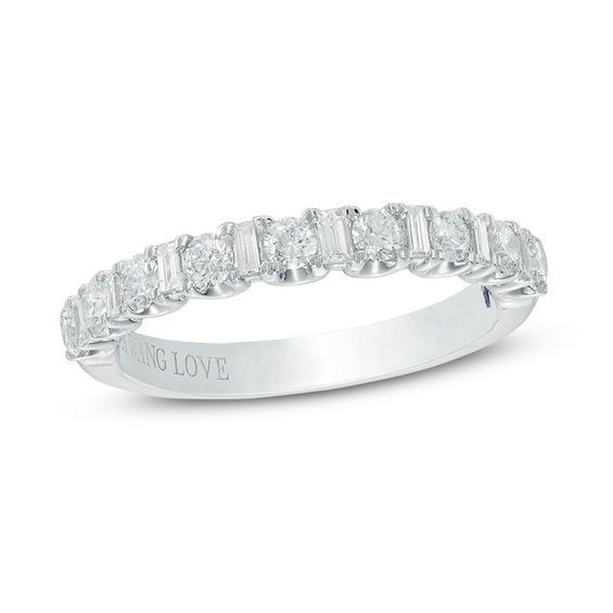Vera Wang Love Collection 5/8 CT. T.w. Baguette and Round Diamond Alternating Wedding Band in 14K White Gold