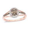 Thumbnail Image 0 of 1/4 CT. T.W. Champagne and White Composite Diamond Oval Frame Split Shank Ring in 10K Rose Gold