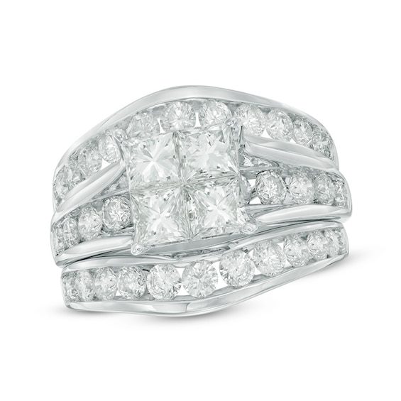 3-3/8 CT. T.w. Quad Princess-Cut Diamond Bridal Set in 14K White Gold