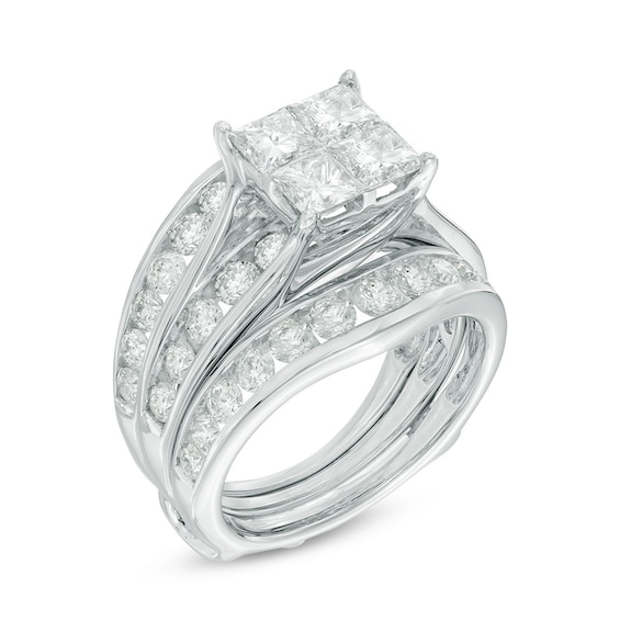 3-3/8 CT. T.w. Quad Princess-Cut Diamond Bridal Set in 14K White Gold