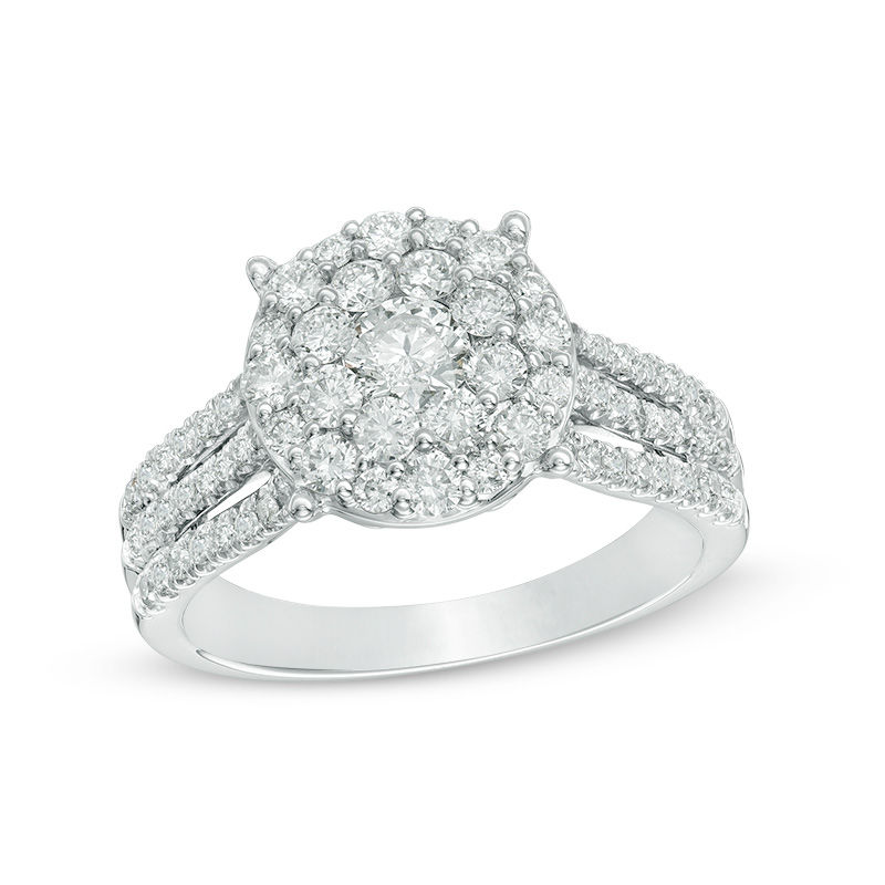 Main Image 1 of 1-1/5 CT. T.W. Diamond Double Frame Engagement Ring in 14K White Gold