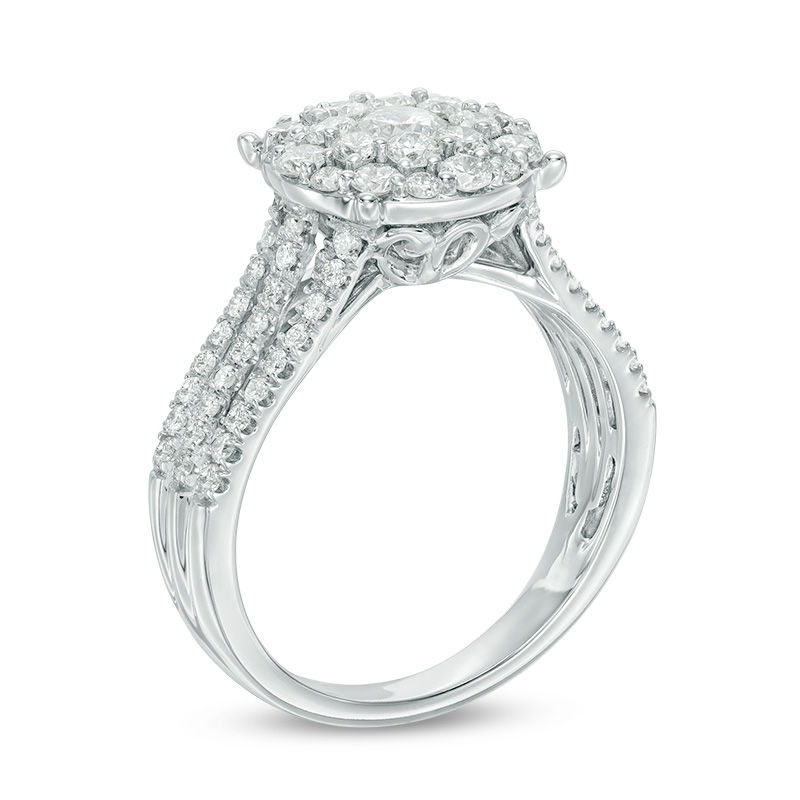 Main Image 2 of 1-1/5 CT. T.W. Diamond Double Frame Engagement Ring in 14K White Gold