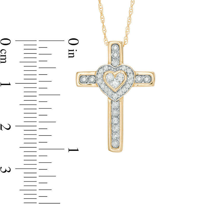 Main Image 2 of 1/3 CT. T.W. Diamond Heart Cross Pendant in 10K Gold