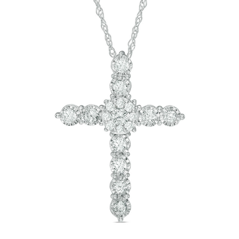 Cross Necklaces Zales T W Diamond Cross Pendant In 10k White Gold