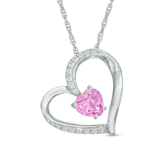 6.0mm Heart-Shaped Lab-Created Pink and White Sapphire Tilted Heart Pendant in Sterling Silver