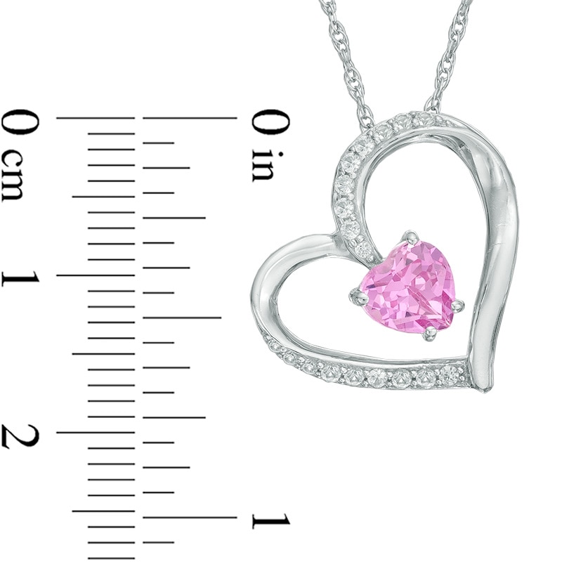 6.0mm Heart-Shaped Lab-Created Pink and White Sapphire Tilted Heart Pendant in Sterling Silver