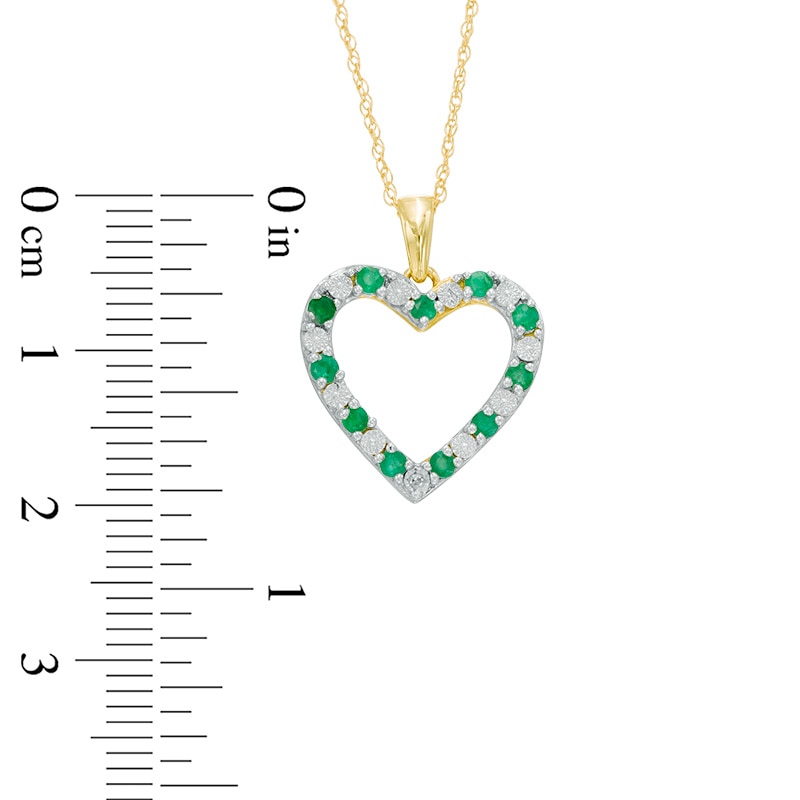 Main Image 2 of Emerald and Diamond Accent Beaded Heart Pendant in 10K Gold