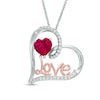 Thumbnail Image 1 of Heart-Shaped Lab-Created Ruby and White Sapphire "Love" Tilted Heart Pendant in Sterling Silver and 14K Rose Gold Plate