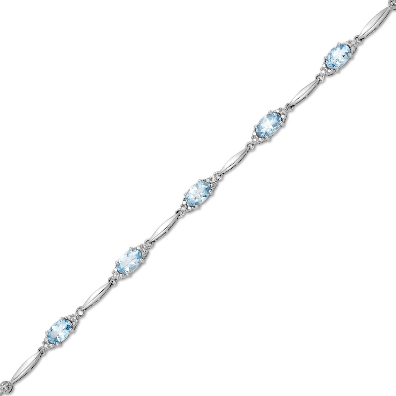 Oval Aquamarine and Diamond Accent Station Bracelet in Sterling Silver - 7.25"