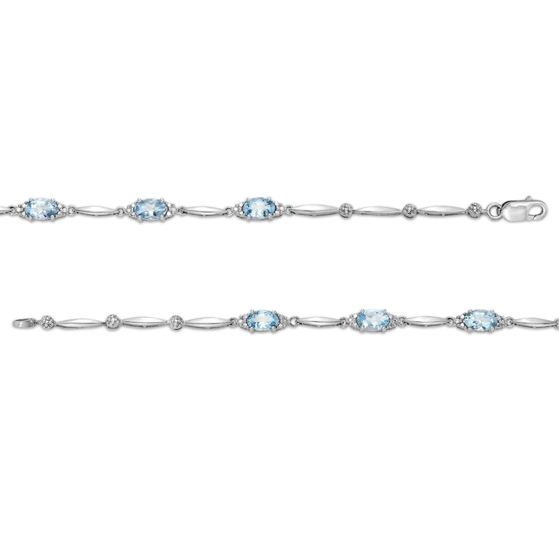 Oval Aquamarine and Diamond Accent Station Bracelet in Sterling Silver - 7.25"