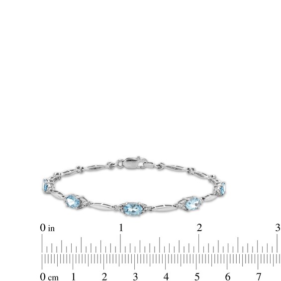 Oval Aquamarine and Diamond Accent Station Bracelet in Sterling Silver - 7.25"