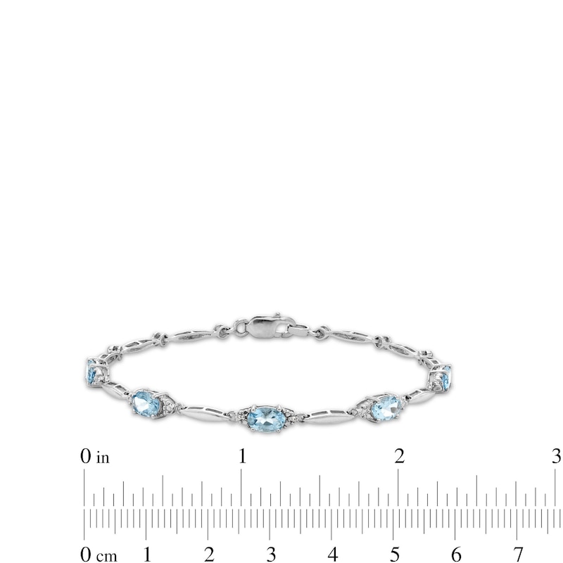 Oval Aquamarine and Diamond Accent Station Bracelet in Sterling Silver - 7.25"