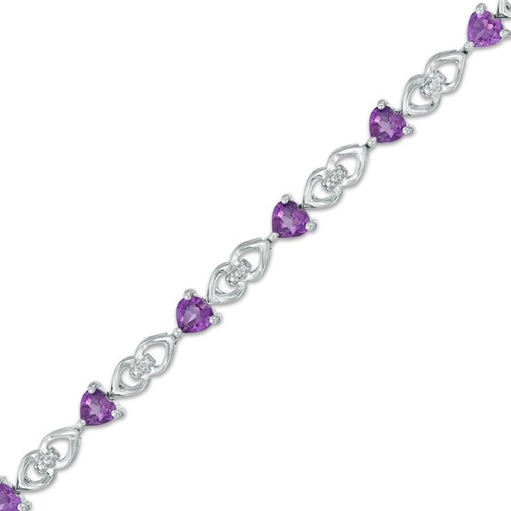 4.0mm Heart-Shaped Amethyst and Diamond Accent Infinity Bracelet in Sterling Silver - 7.25"