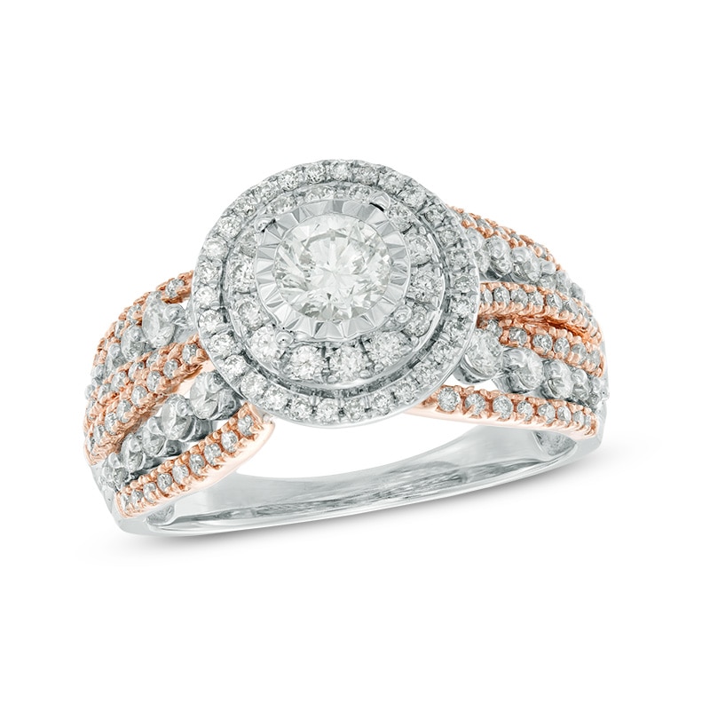 Main Image 1 of 1 CT. T.W. Composite Diamond Double Frame Engagement Ring in 14K Two-Tone Gold