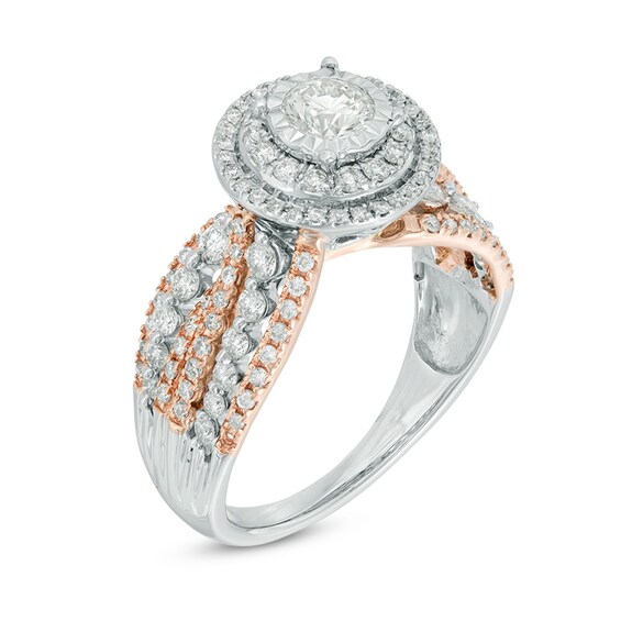 1 CT. T.w. Composite Diamond Double Frame Engagement Ring in 14K Two-Tone Gold