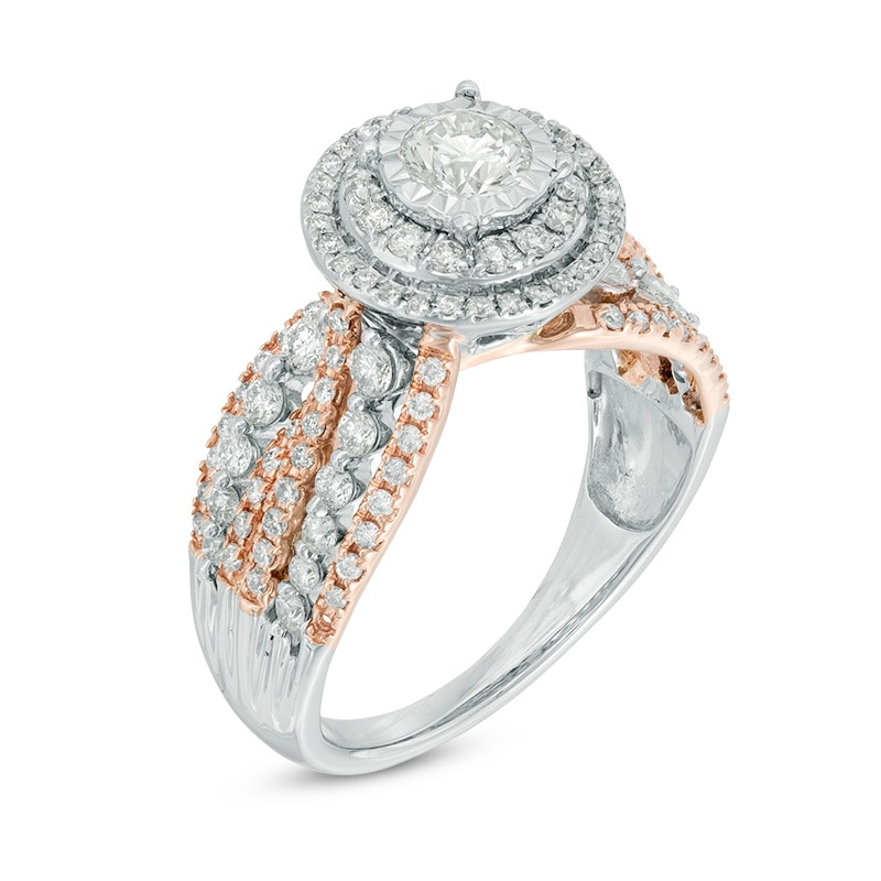 Main Image 2 of 1 CT. T.W. Composite Diamond Double Frame Engagement Ring in 14K Two-Tone Gold