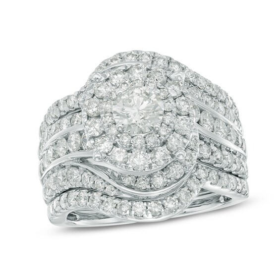 2-1/2 CT. T.w. Diamond Layered Frame Swirl Bridal Set in 14K White Gold