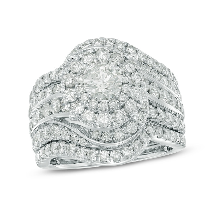 Main Image 1 of 2-1/2 CT. T.W. Diamond Layered Frame Swirl Bridal Set in 14K White Gold