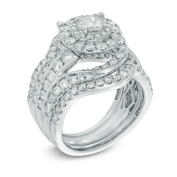2-1/2 CT. T.w. Diamond Layered Frame Swirl Bridal Set in 14K White Gold