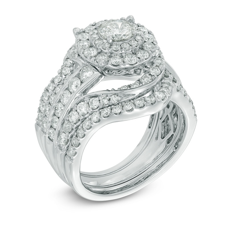 Main Image 2 of 2-1/2 CT. T.W. Diamond Layered Frame Swirl Bridal Set in 14K White Gold