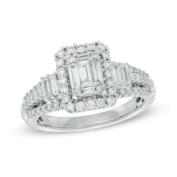 1 CT. T.w. Baguette Composite Diamond Engagement Ring in 14K White Gold