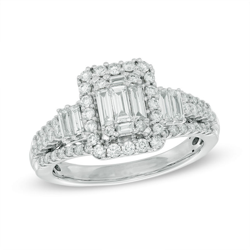 1 CT. T.W. Baguette Composite Diamond Engagement Ring in 14K White Gold