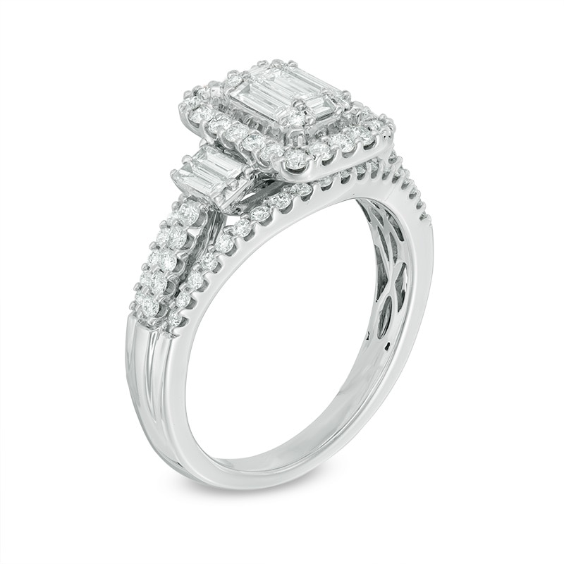 1 CT. T.W. Baguette Composite Diamond Engagement Ring in 14K White Gold