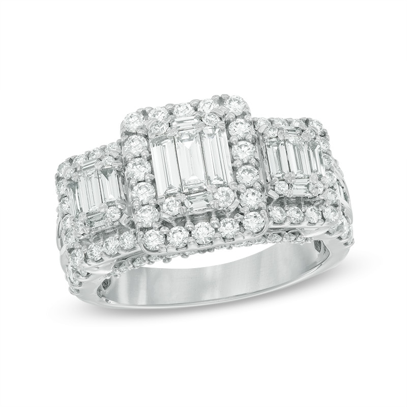 Main Image 1 of 2 CT. T.W. Baguette Composite Diamond Three Stone Engagement Ring in 14K White Gold