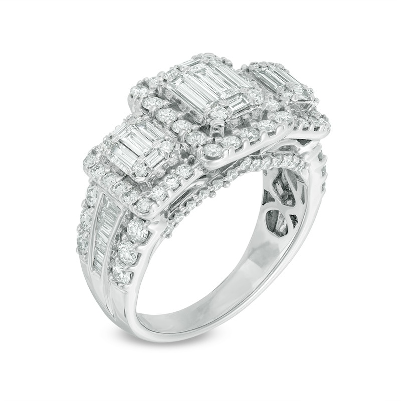 Main Image 2 of 2 CT. T.W. Baguette Composite Diamond Three Stone Engagement Ring in 14K White Gold