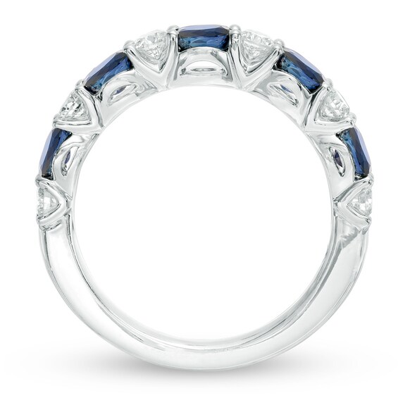 Vera Wang Love Collection Oval Blue Sapphire and 3/8 CT. T.w. Diamond Alternating Band in 14K White Gold
